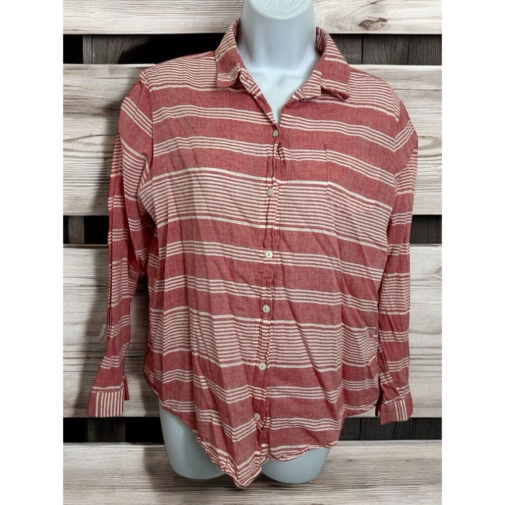 Lilly's Closet Button Front Shirt Sz Medium Red White Striped Long-Sleeve Woven